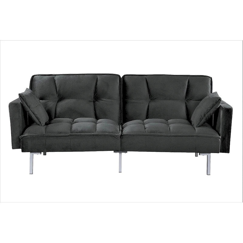 Convertible Sleeper Sofa Bed Velvet Pull Out Couch with Mid-Century Style Tufted Design and Metal Legs