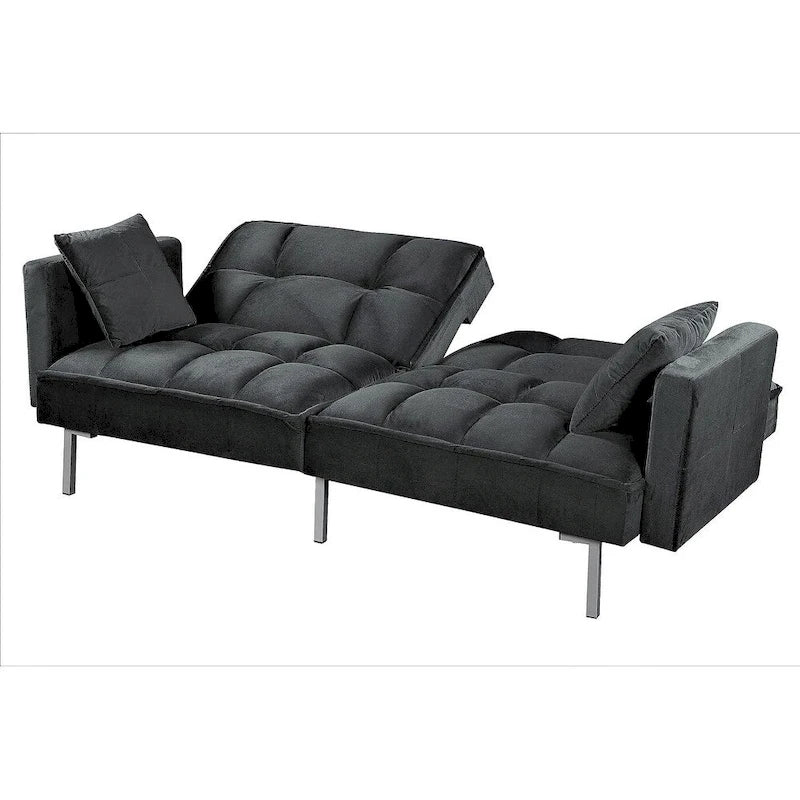 Convertible Sleeper Sofa Bed Velvet Pull Out Couch with Mid-Century Style Tufted Design and Metal Legs