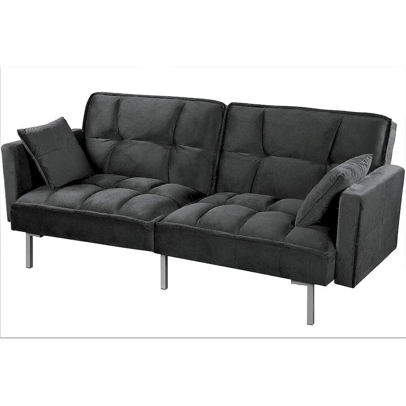 Convertible Sleeper Sofa Bed Velvet Pull Out Couch with Mid-Century Style Tufted Design and Metal Legs