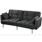 Canapé-lit convertible en velours avec un design capitonné de style mi-siècle et des pieds en métal