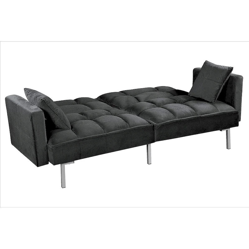 Convertible Sleeper Sofa Bed Velvet Pull Out Couch with Mid-Century Style Tufted Design and Metal Legs