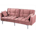 Canapé-lit convertible en velours avec un design capitonné de style mi-siècle et des pieds en métal