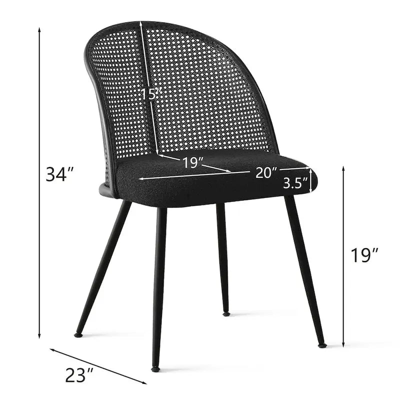 High Back Rattan Boucle Dining Chair