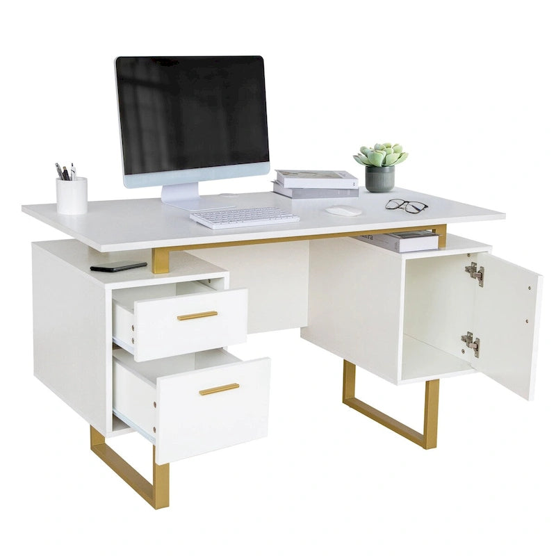 Deluxe Stylish Modern Grey Computer Desk with Storage
