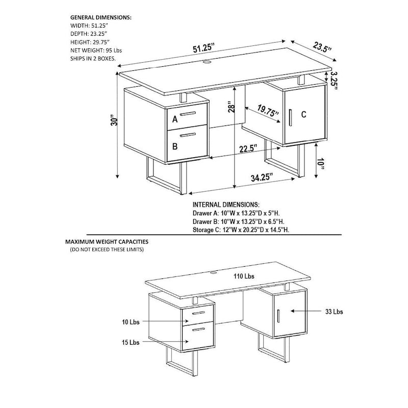 Deluxe Stylish Modern Grey Computer Desk with Storage