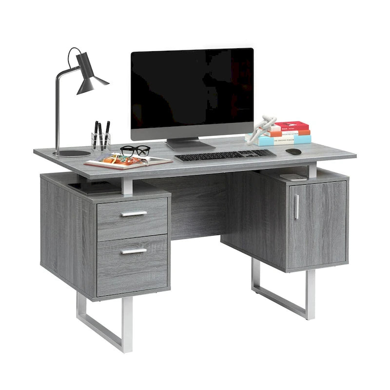 Deluxe Stylish Modern Grey Computer Desk with Storage