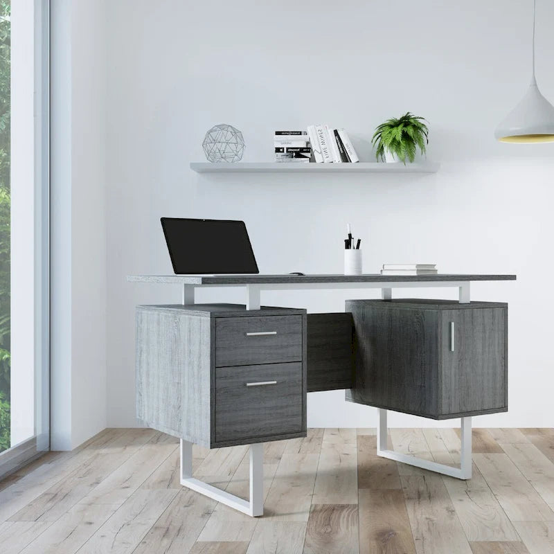 Deluxe Stylish Modern Grey Computer Desk with Storage