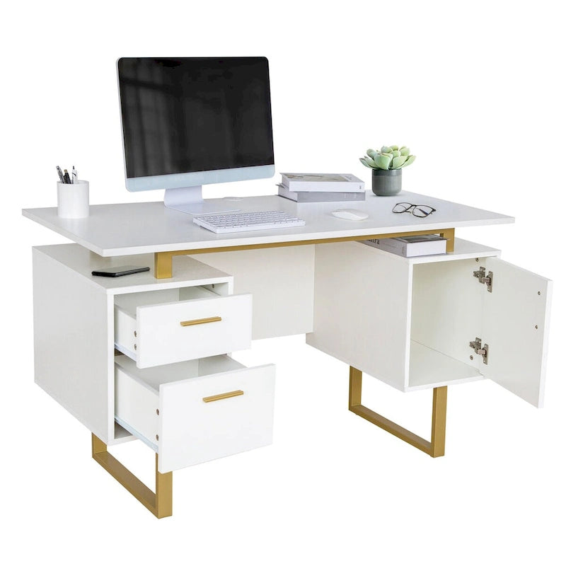 Deluxe Stylish Modern Grey Computer Desk with Storage