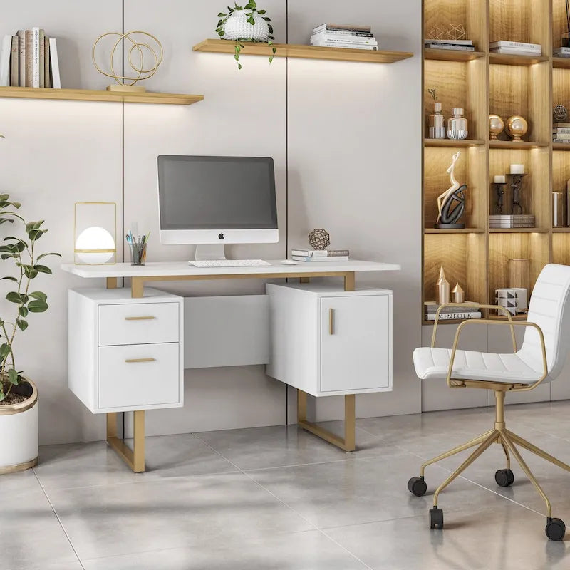 Deluxe Stylish Modern Grey Computer Desk with Storage