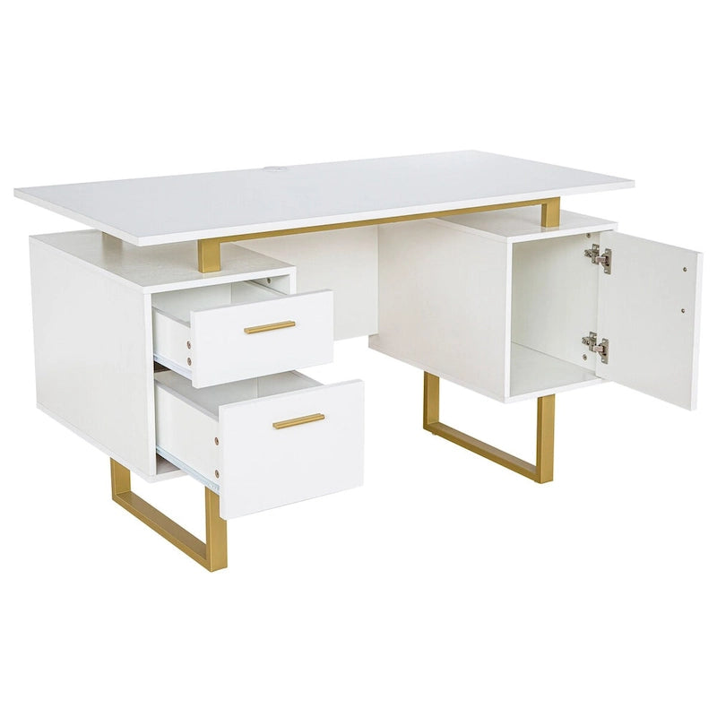 Deluxe Stylish Modern Grey Computer Desk with Storage
