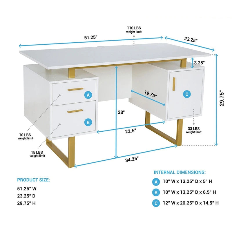 Deluxe Stylish Modern Grey Computer Desk with Storage