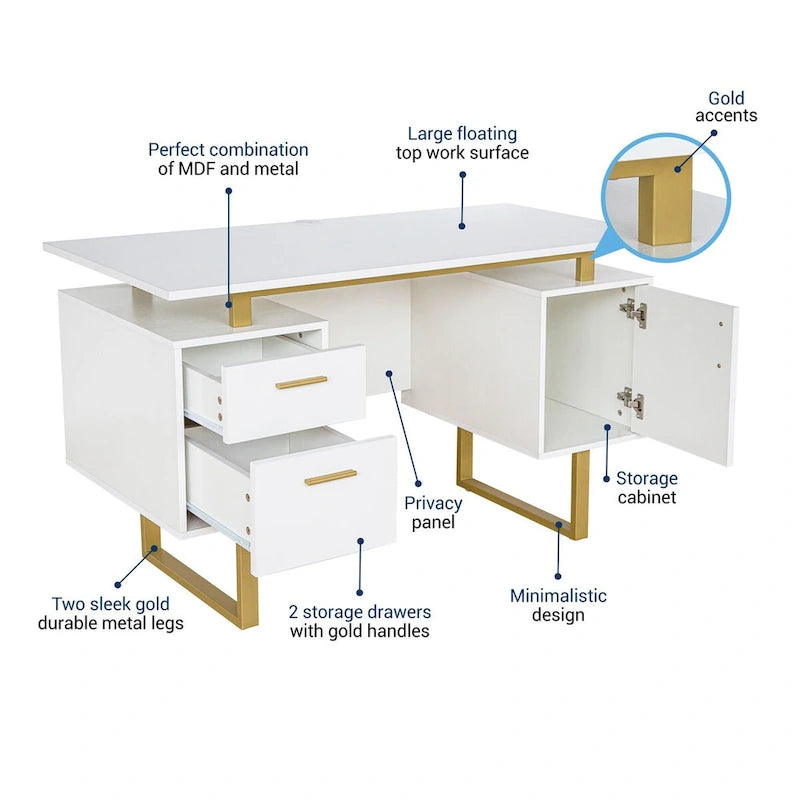 Deluxe Stylish Modern Grey Computer Desk with Storage