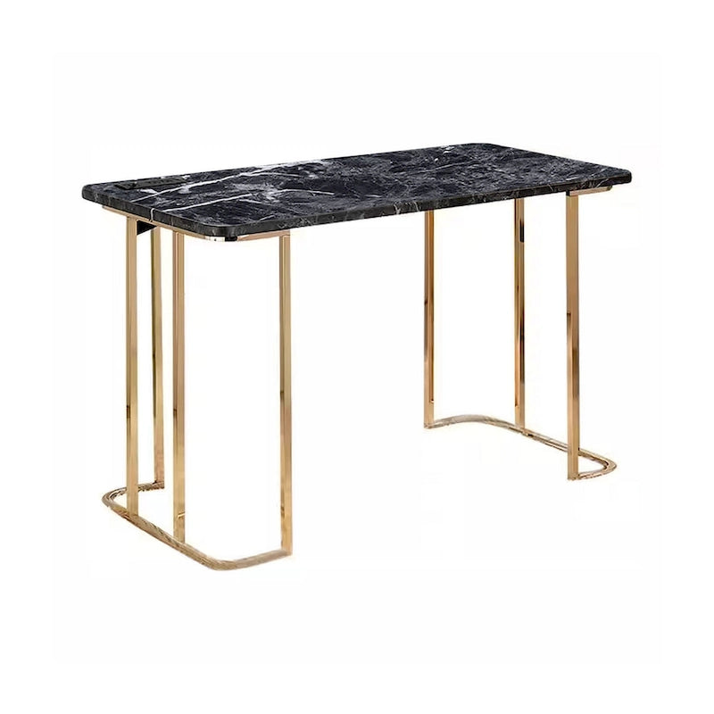 47 Inch Desk, USB Power Outlet, Gold Metal Legs, Black Faux Marble