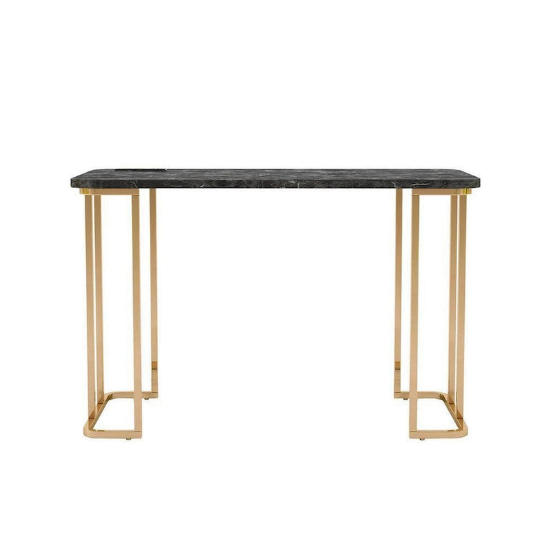 47 Inch Desk, USB Power Outlet, Gold Metal Legs, Black Faux Marble