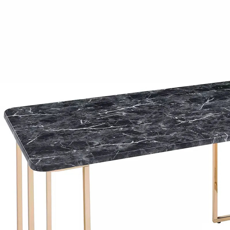 47 Inch Desk, USB Power Outlet, Gold Metal Legs, Black Faux Marble