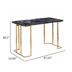 Bureau de 120 cm, prise de courant USB, pieds en métal doré, faux marbre noir