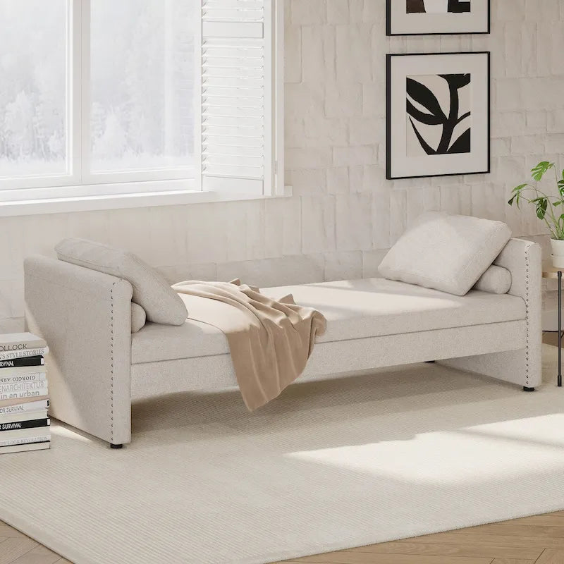 Modern Upholstered Chaise Lounger Daybed with Pillows Small Single Daybed for Living Rooms