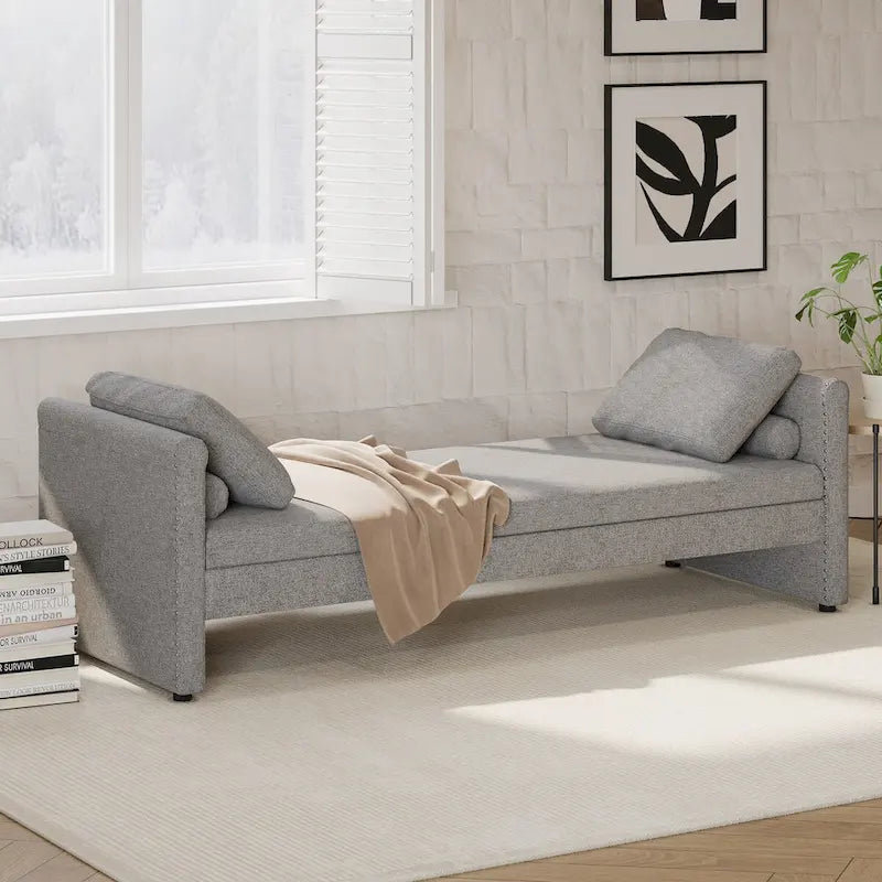 Modern Upholstered Chaise Lounger Daybed with Pillows Small Single Daybed for Living Rooms